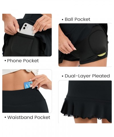 Women Athletic Tennis Skirt Pleated Ruffle Hem High Waisted Golf Skirts with Pockets Shorts Running Workout Black $13.72 Skirts