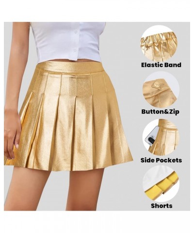 Women's Pleated Mini Skirt with Comfy Casual Stretchy Band Skater Skirt, US XS - US 4XL A Plain-gold $12.96 Skirts