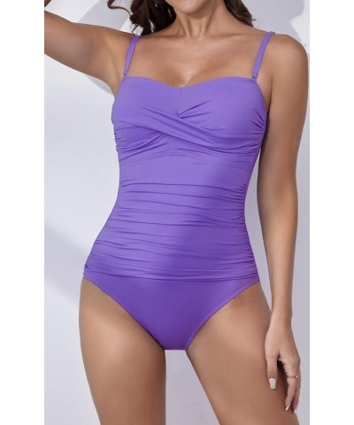 One Piece Swimsuit Women Tummy Control Bathing Suit Slimming Vintage Wrap Swimwear Removable Straps Swim Suit Light Purple $2...