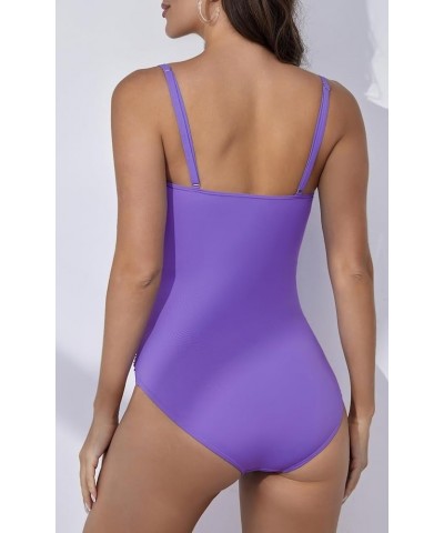 One Piece Swimsuit Women Tummy Control Bathing Suit Slimming Vintage Wrap Swimwear Removable Straps Swim Suit Light Purple $2...