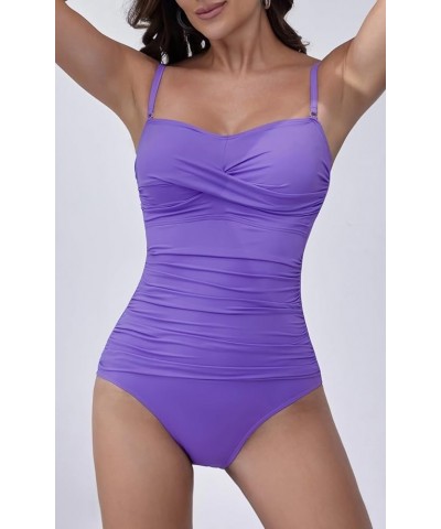 One Piece Swimsuit Women Tummy Control Bathing Suit Slimming Vintage Wrap Swimwear Removable Straps Swim Suit Light Purple $2...