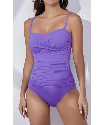 One Piece Swimsuit Women Tummy Control Bathing Suit Slimming Vintage Wrap Swimwear Removable Straps Swim Suit Light Purple $2...