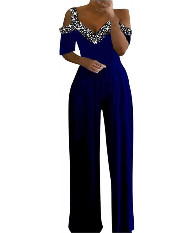 Jumpsuits for Women Dressy Elegant Party Summer Casual Lounge Wide Leg Work Rompers Overalls H-blue $12.50 Overalls