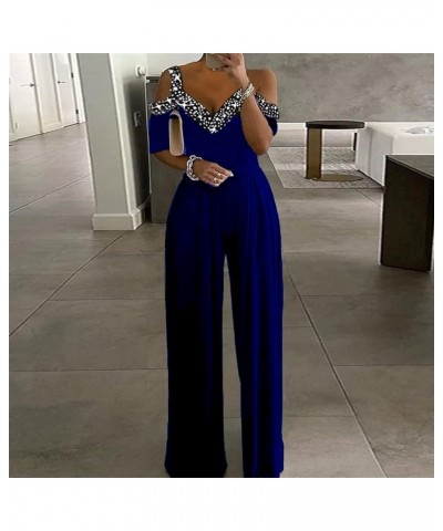 Jumpsuits for Women Dressy Elegant Party Summer Casual Lounge Wide Leg Work Rompers Overalls H-blue $12.50 Overalls