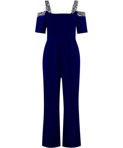 Jumpsuits for Women Dressy Elegant Party Summer Casual Lounge Wide Leg Work Rompers Overalls H-blue $12.50 Overalls