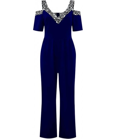 Jumpsuits for Women Dressy Elegant Party Summer Casual Lounge Wide Leg Work Rompers Overalls H-blue $12.50 Overalls