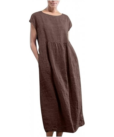 Maxi Dresses for Women,2023 Spring Summer Trendy Plain Cotton Linen Dress,Casual Boho Plus Size Beach Dress G-brown $12.04 Ot...