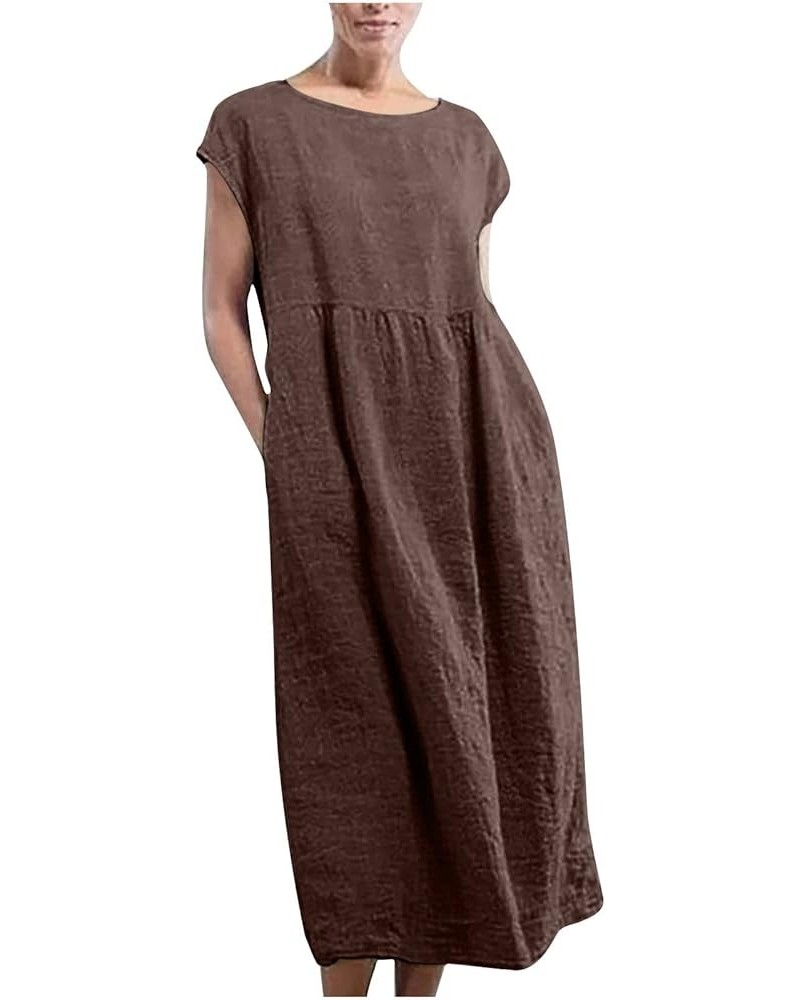 Maxi Dresses for Women,2023 Spring Summer Trendy Plain Cotton Linen Dress,Casual Boho Plus Size Beach Dress G-brown $12.04 Ot...