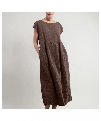 Maxi Dresses for Women,2023 Spring Summer Trendy Plain Cotton Linen Dress,Casual Boho Plus Size Beach Dress G-brown $12.04 Ot...