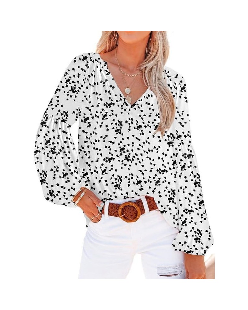 Women's Casual Boho Floral Print V Neck Long Sleeve Loose Blouses Shirts Tops 2 Alicia Floral White $13.46 Blouses