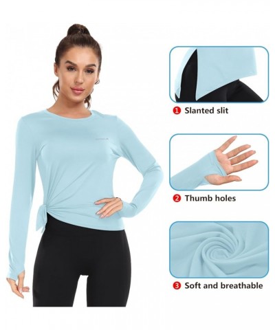 Women UPF 50+ Sun Shirt Long Sleeve Thumb Holes Workout Top UV Hiking Fishing Lightweight Performance Outdoor Light Blue(spli...