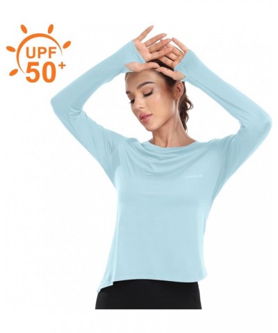 Women UPF 50+ Sun Shirt Long Sleeve Thumb Holes Workout Top UV Hiking Fishing Lightweight Performance Outdoor Light Blue(spli...