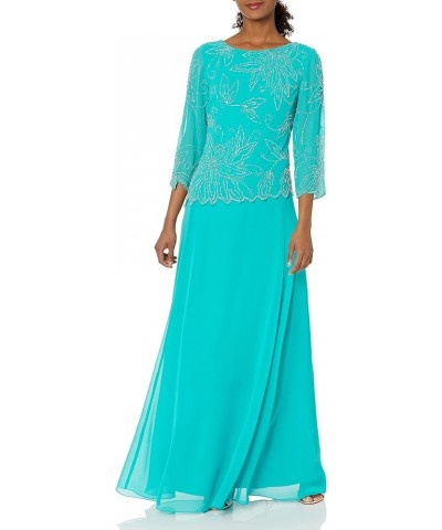 Women's 3/4 Sleeve Long Beaded Floral Design Dress Aqua/Multi $39.87 Dresses