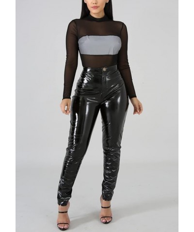 Women's Faux Leather Leggings Tummy Control Stretch High Waist Ruched Pleather Pants PU Tights 4-black $20.99 Leggings