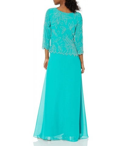 Women's 3/4 Sleeve Long Beaded Floral Design Dress Aqua/Multi $39.87 Dresses