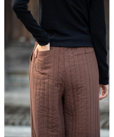 Women Winter Thick Pants Warm Quilted Cotton Linen Elastic Waist Wide Leg Capris Trousers Coffee $22.55 Pants