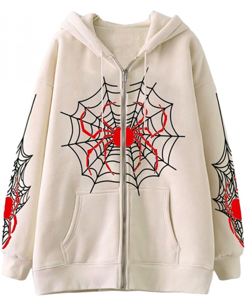 Zip Up Y2k Hoodie for Women Graphic Printed Oversized Sweatshirt Aesthetic Vintage Sweater Gothic Halloween Jacket Khaki Spid...