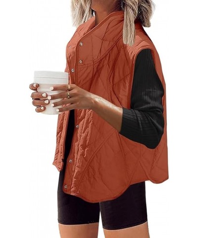 Women Quilted Lightweight Vest Sleeveless Stand Collar Button Down Padded Coat with Pockets Tangerine $17.09 Vests