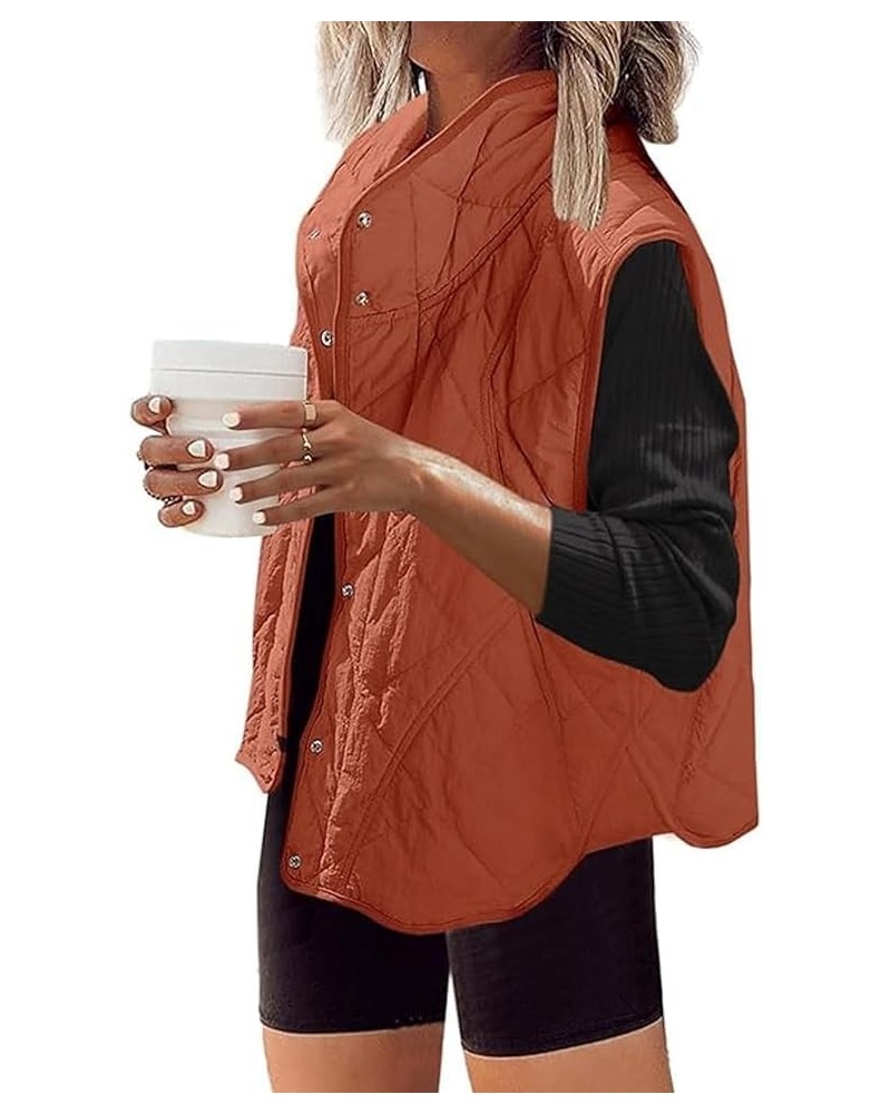 Women Quilted Lightweight Vest Sleeveless Stand Collar Button Down Padded Coat with Pockets Tangerine $17.09 Vests