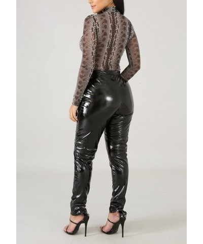 Women's Faux Leather Leggings Tummy Control Stretch High Waist Ruched Pleather Pants PU Tights 4-black $20.99 Leggings