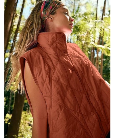 Women Quilted Lightweight Vest Sleeveless Stand Collar Button Down Padded Coat with Pockets Tangerine $17.09 Vests