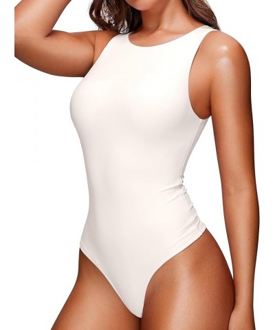 Butterluxe Sleeveless Bodysuit for Women High Neck Double Lined Sexy Tank Tops Bodysuits Racerback Thong Jumpsuits White Apri...