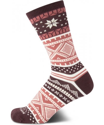 Women's Socks - Foldover Turn Cuff Cushion Crew Socks (1 Pair) Burgundy Fair Isle $9.85 Socks