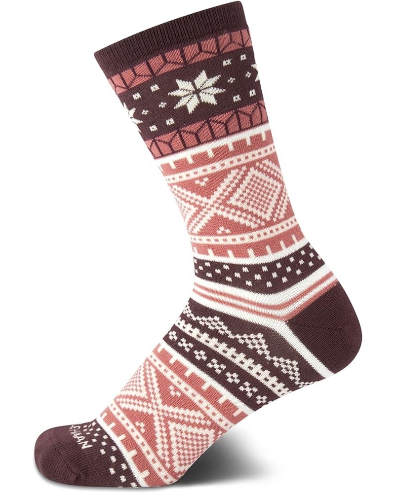 Women's Socks - Foldover Turn Cuff Cushion Crew Socks (1 Pair) Burgundy Fair Isle $9.85 Socks