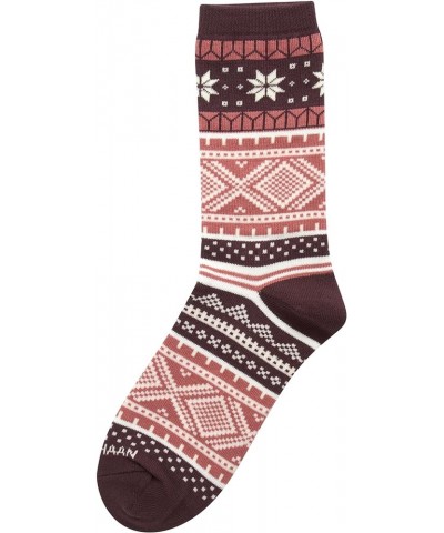 Women's Socks - Foldover Turn Cuff Cushion Crew Socks (1 Pair) Burgundy Fair Isle $9.85 Socks