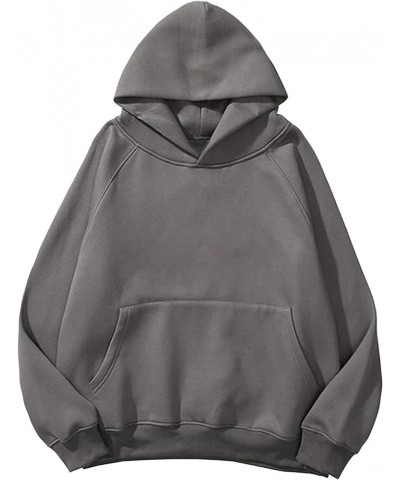 Women Solid Basic Loose Hoodie Top Fleece Long Sleeve Pullover Oversized Hooded Sweatshirts for Men Couples Dark Grey -01 $19...