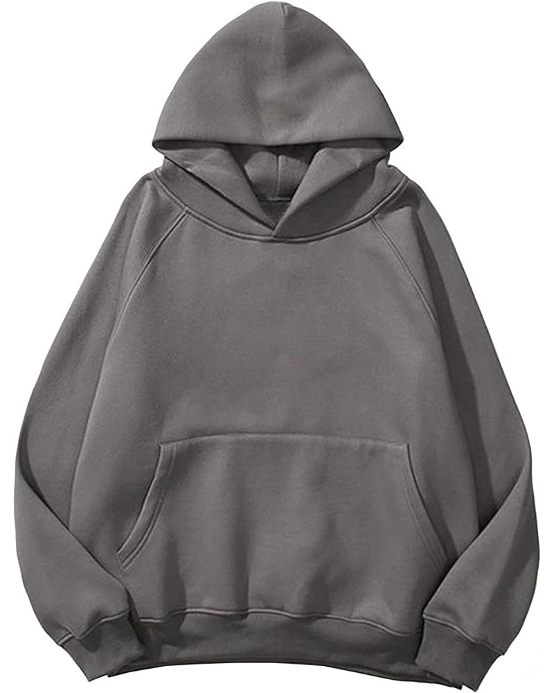 Women Solid Basic Loose Hoodie Top Fleece Long Sleeve Pullover Oversized Hooded Sweatshirts for Men Couples Dark Grey -01 $19...