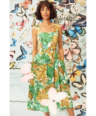 Women's Sleeveless Shoulder Strap Dress with Full Skirt Soft White/Golden Olive $35.67 Dresses