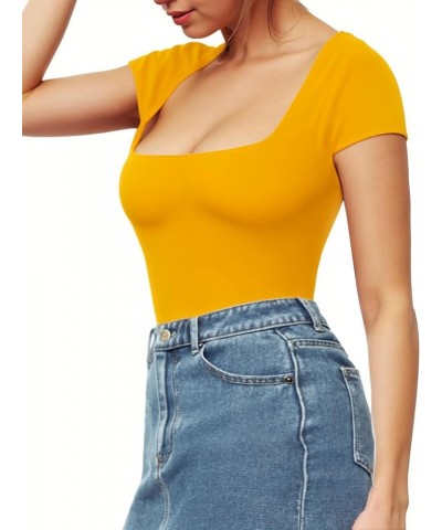 Women's Square Neck Bodysuit Short Sleeve Shirt Tops Short Sleeve Ginger $11.99 Bodysuits