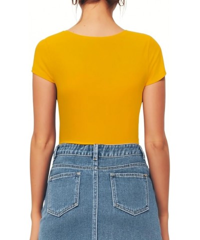 Women's Square Neck Bodysuit Short Sleeve Shirt Tops Short Sleeve Ginger $11.99 Bodysuits