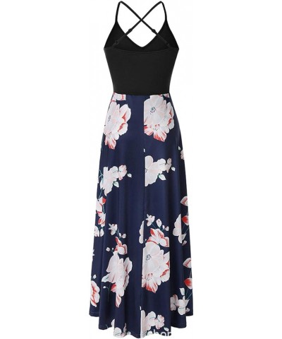 Women's Summer Sundresses V Neck Casual Sleeveless Asymmetrical Patchwork Floral Maxi Dresses C Navy $8.22 Dresses