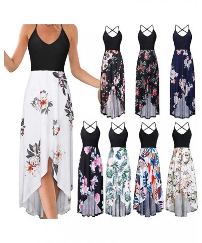 Women's Summer Sundresses V Neck Casual Sleeveless Asymmetrical Patchwork Floral Maxi Dresses C Navy $8.22 Dresses