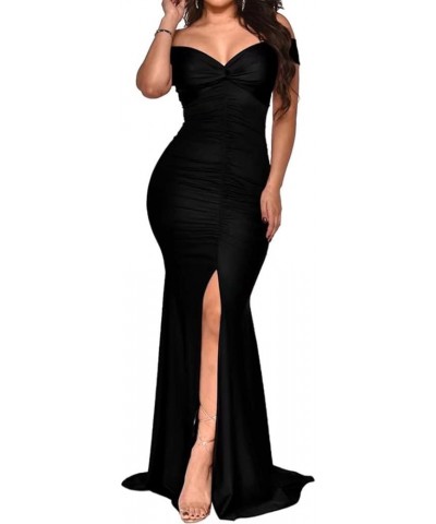 Women Sexy Elegant One Shoulder High Split Cutout Asymmetrical Long Evening Dress A Black $8.09 Dresses