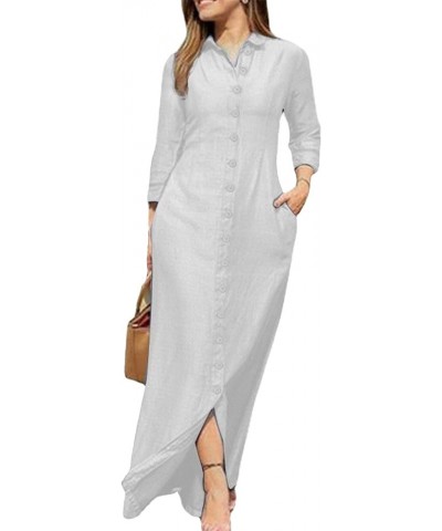 Womens Casual Button Down Shirt Dress Long Sleeve Maxi Blouse Dresses Lapel Flowy Long Dress with Pockets Solid White $14.50 ...