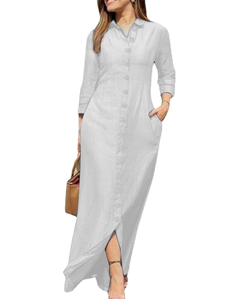 Womens Casual Button Down Shirt Dress Long Sleeve Maxi Blouse Dresses Lapel Flowy Long Dress with Pockets Solid White $14.50 ...