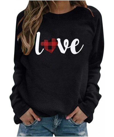 Love Heart Shirt Valentines Day Plus Size Pullover Women Long Sleeve Tops Crewneck Sweatshirts for Girls 10-black $11.19 Tops