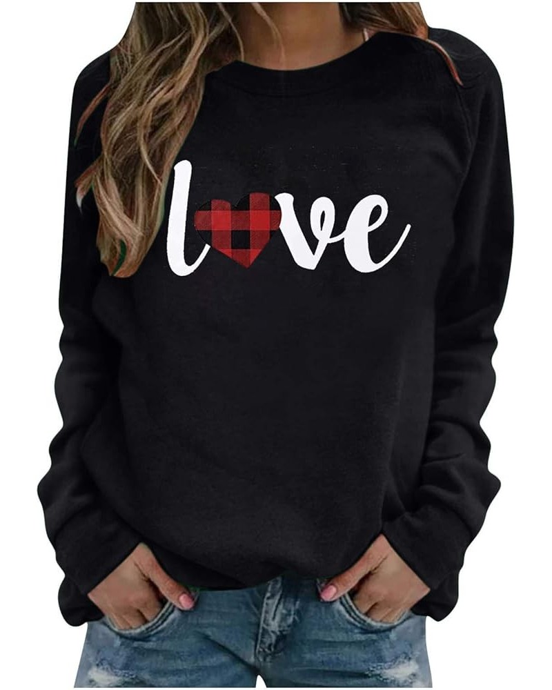 Love Heart Shirt Valentines Day Plus Size Pullover Women Long Sleeve Tops Crewneck Sweatshirts for Girls 10-black $11.19 Tops