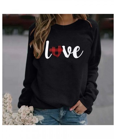 Love Heart Shirt Valentines Day Plus Size Pullover Women Long Sleeve Tops Crewneck Sweatshirts for Girls 10-black $11.19 Tops