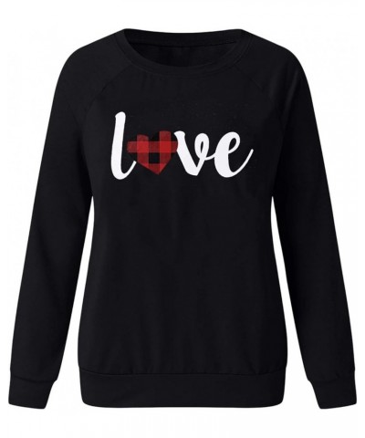 Love Heart Shirt Valentines Day Plus Size Pullover Women Long Sleeve Tops Crewneck Sweatshirts for Girls 10-black $11.19 Tops