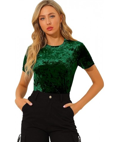 Women's Christmas Velvet Top Crew Neck Short Sleeve Casual T-Shirt Green $13.11 T-Shirts