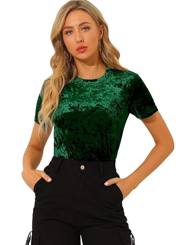 Women's Christmas Velvet Top Crew Neck Short Sleeve Casual T-Shirt Green $13.11 T-Shirts