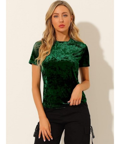 Women's Christmas Velvet Top Crew Neck Short Sleeve Casual T-Shirt Green $13.11 T-Shirts