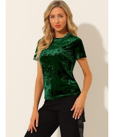 Women's Christmas Velvet Top Crew Neck Short Sleeve Casual T-Shirt Green $13.11 T-Shirts