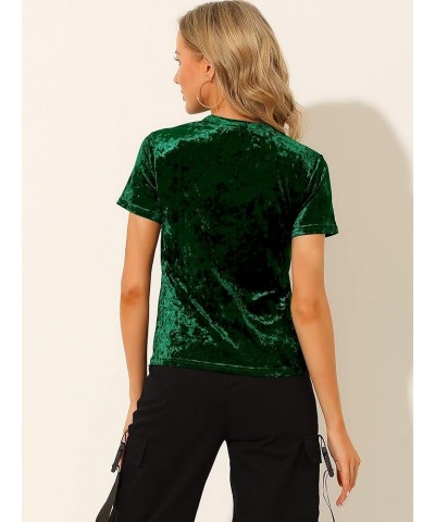 Women's Christmas Velvet Top Crew Neck Short Sleeve Casual T-Shirt Green $13.11 T-Shirts