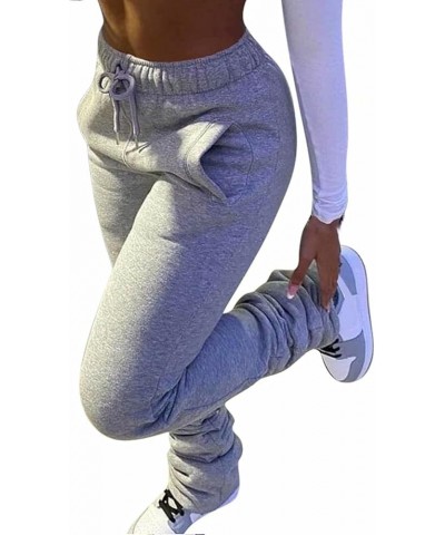 Women Stacked Sweatpants Fleece Drawstring High Waist Legging Jogger for Fall 0grey $15.05 Pants