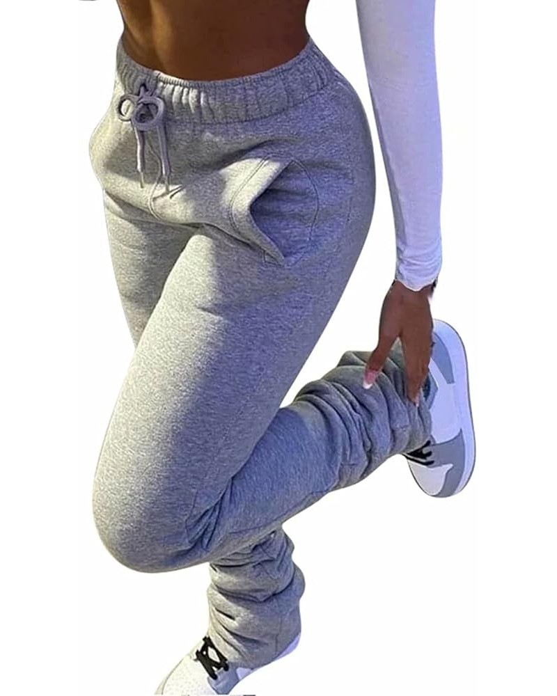 Women Stacked Sweatpants Fleece Drawstring High Waist Legging Jogger for Fall 0grey $15.05 Pants